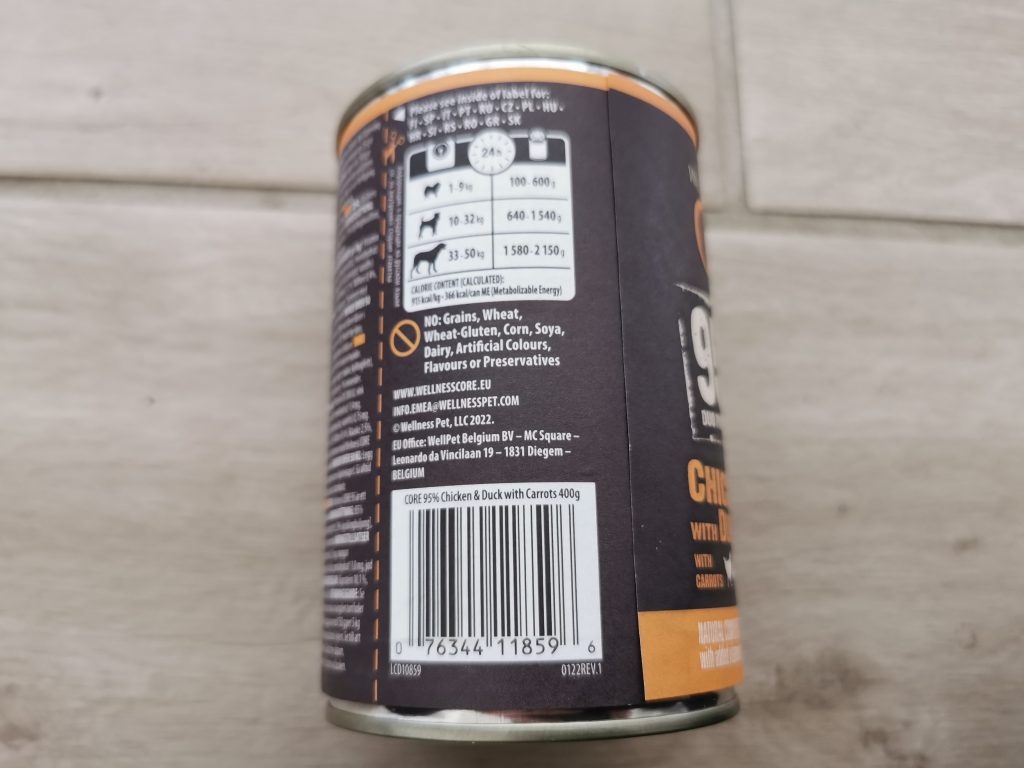 Wellness CORE 95 % Chicken and Duck Hundefutter Dose von hinten 1