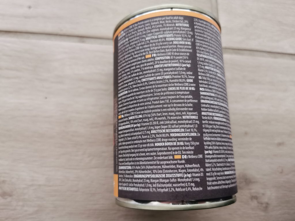 Wellness CORE 95 % Chicken and Duck Hundefutter Dose von hinten 2