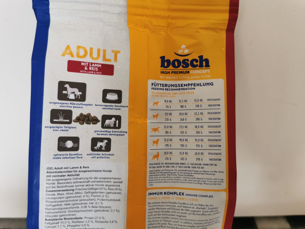 bosch HPC Adult mit Lamm und Reis Hundefutter Fütterungsempfehlung