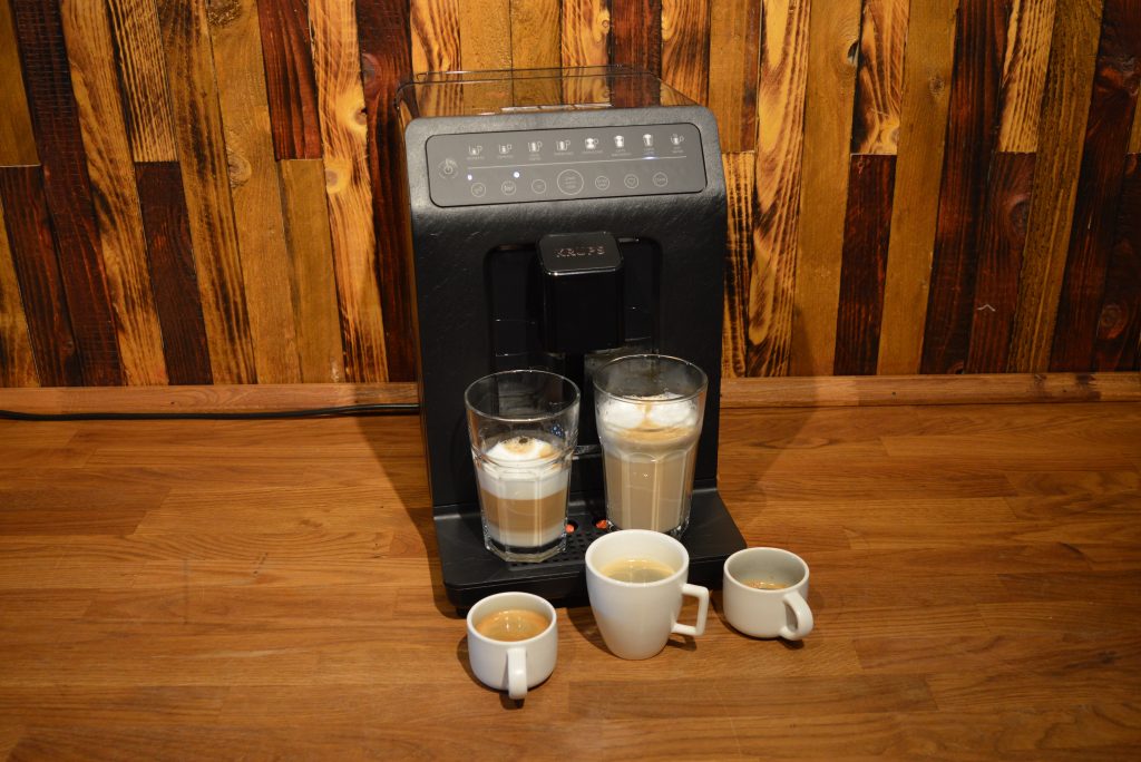 Krups EA897 Evidence Eco-Design Kaffeevollautomat mit Kaffegetränken Bohnenbehälter geschlossen