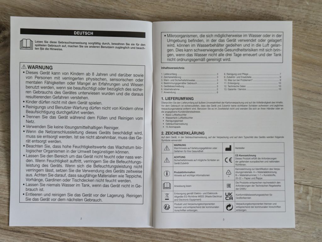 Anleitung des Beurer LB 37 Luftbefeuchters geöffnet