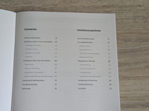 Anleitung des Homvana H101 Luftbefeuchters geöffnet