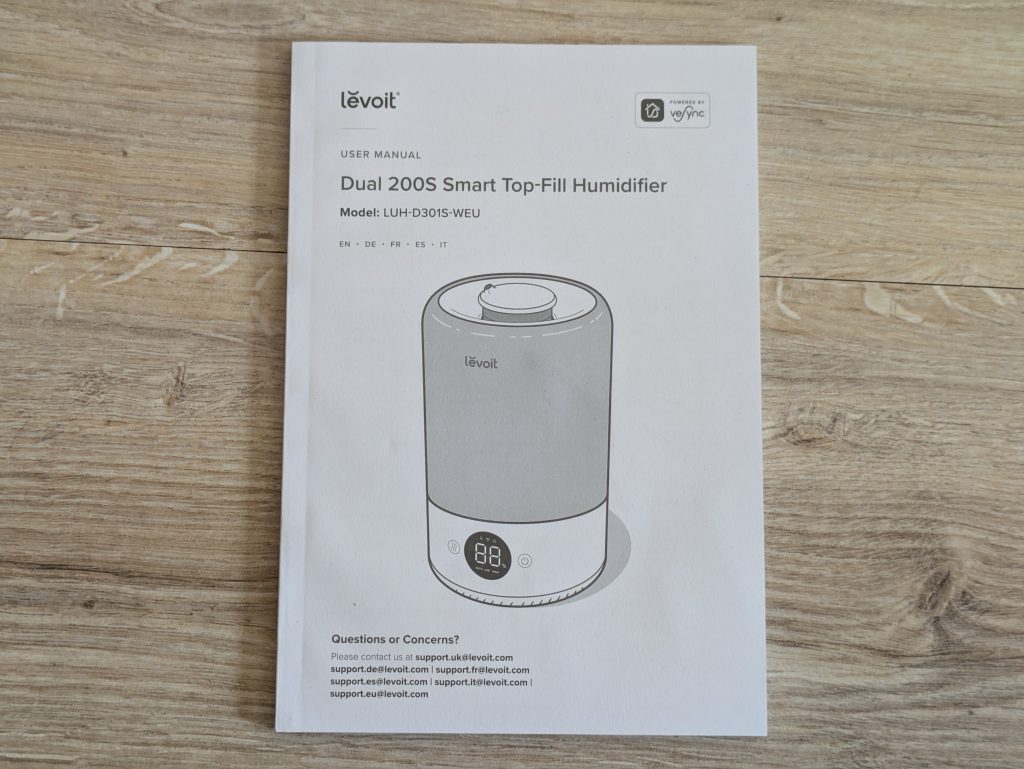 Anleitung des Levoit Dual 200S Luftbefeuchters
