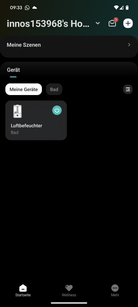 App des Levoit Dual 200S Luftbefeuchters, Haptmenü
