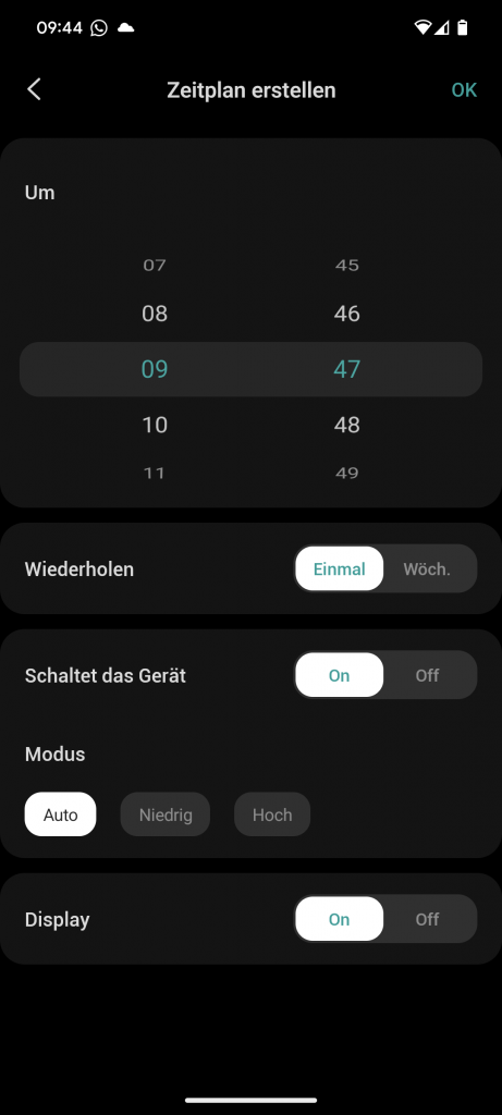 App des Levoit Dual 200S Luftbefeuchters, Timer