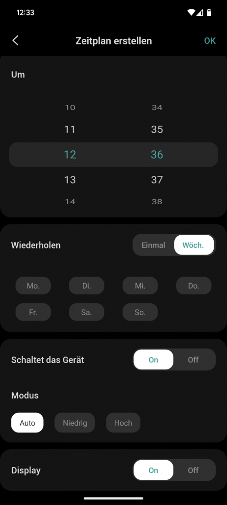 App des Levoit Dual 200S Luftbefeuchters, Zeitplan (2)