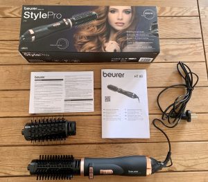 Beurer HT 80 Warmluftbürste ausgepackt mit Zubehör