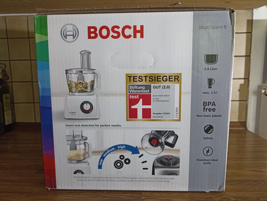 Bosch MultiTalent 8 MC812S814 Küchenmaschine, Verpackung Seitenansicht 1