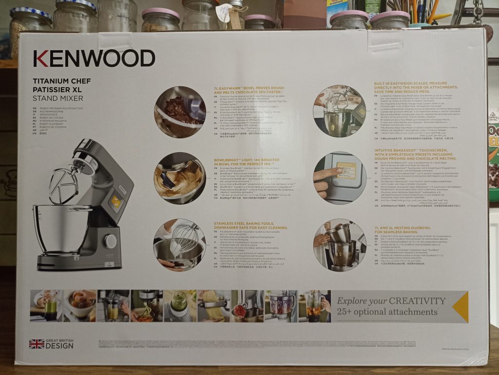 Kenwood Titanium Chef Patissier XL Küchenmaschine, Verpackung Rückseite