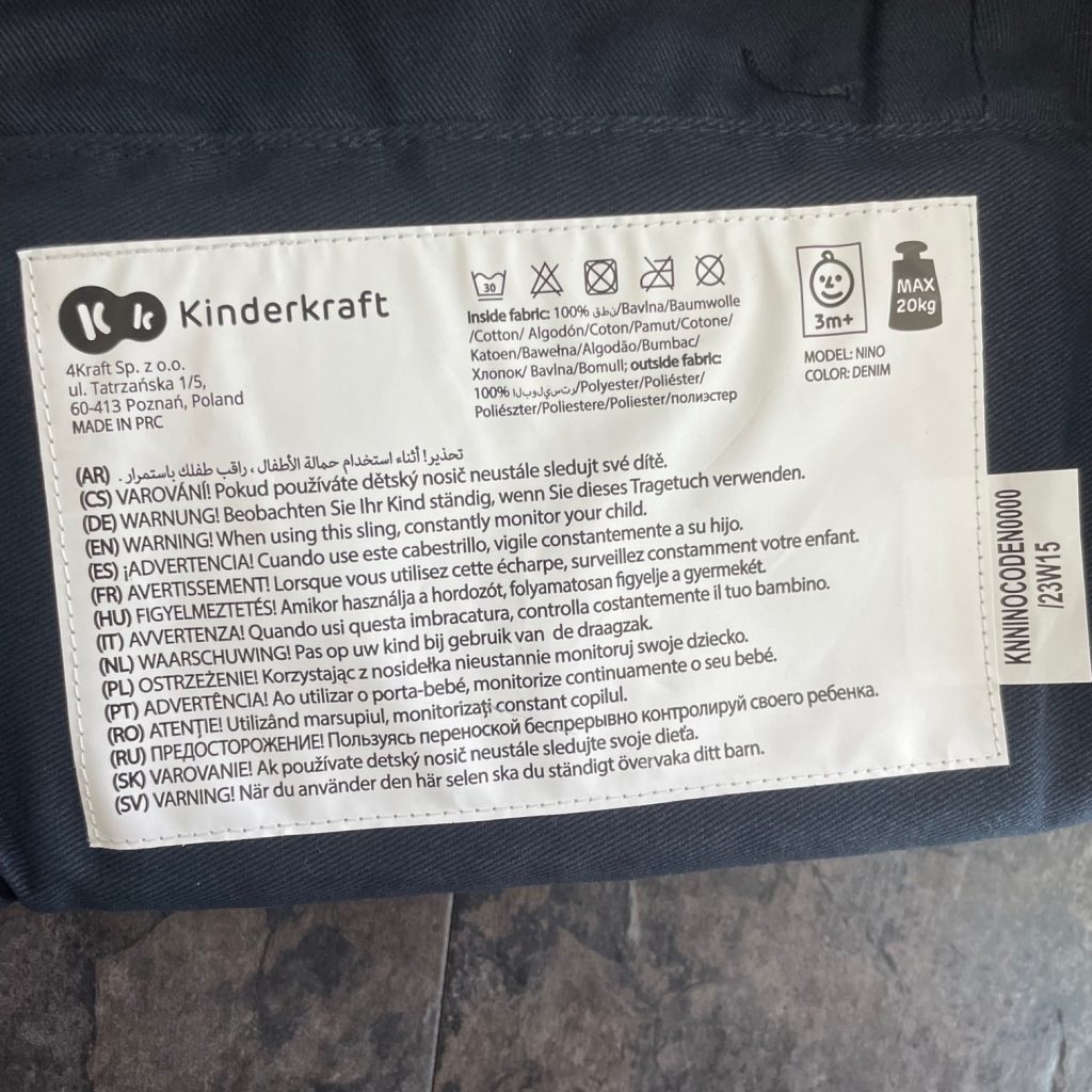 Kinderkraft NINO Babytrage Etikett