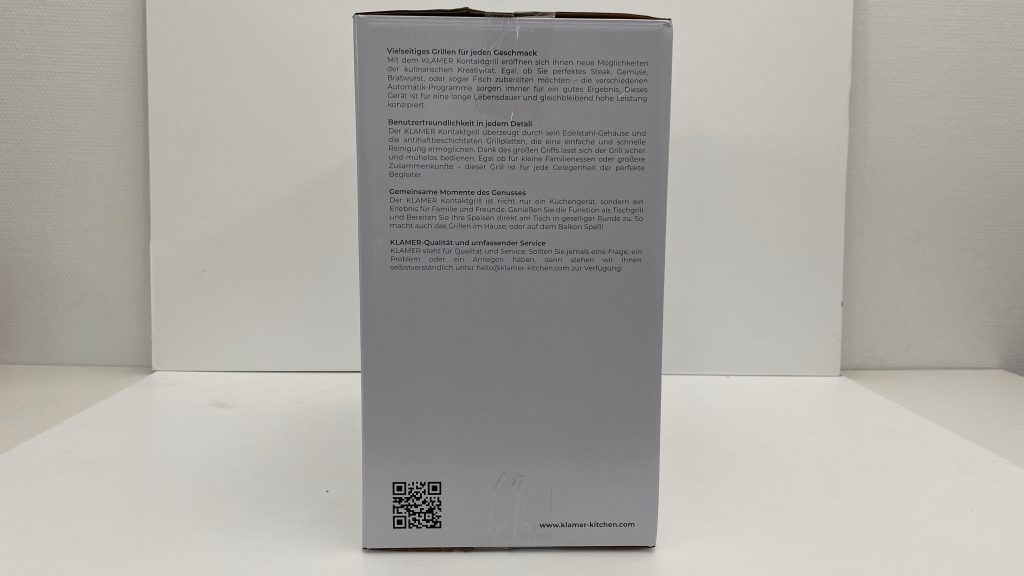 Klamer-Kontaktgrill Seitenansicht Verpackung
