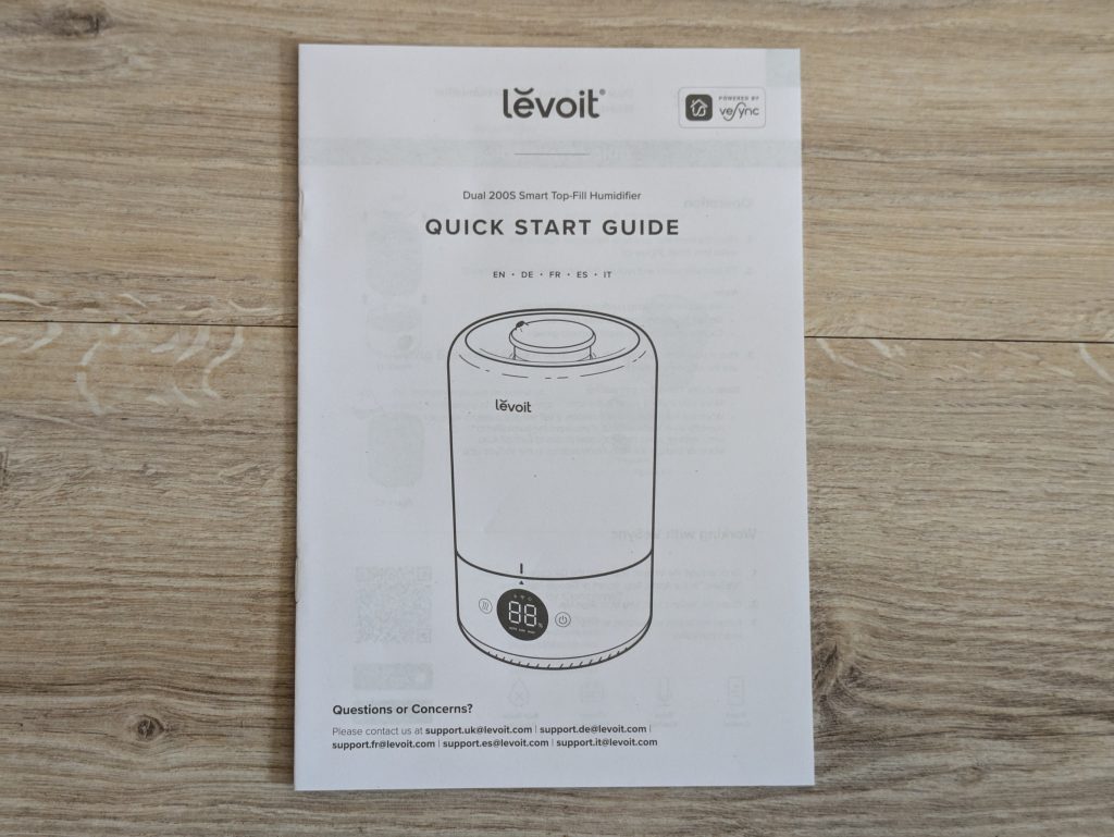 Kurzanleitung des Levoit Dual 200S Luftbefeuchters