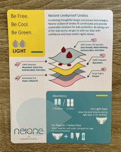 Neione by Intimate Portal Periodenunterschwäsche Pappflyer mit Produktinformationen von vorne