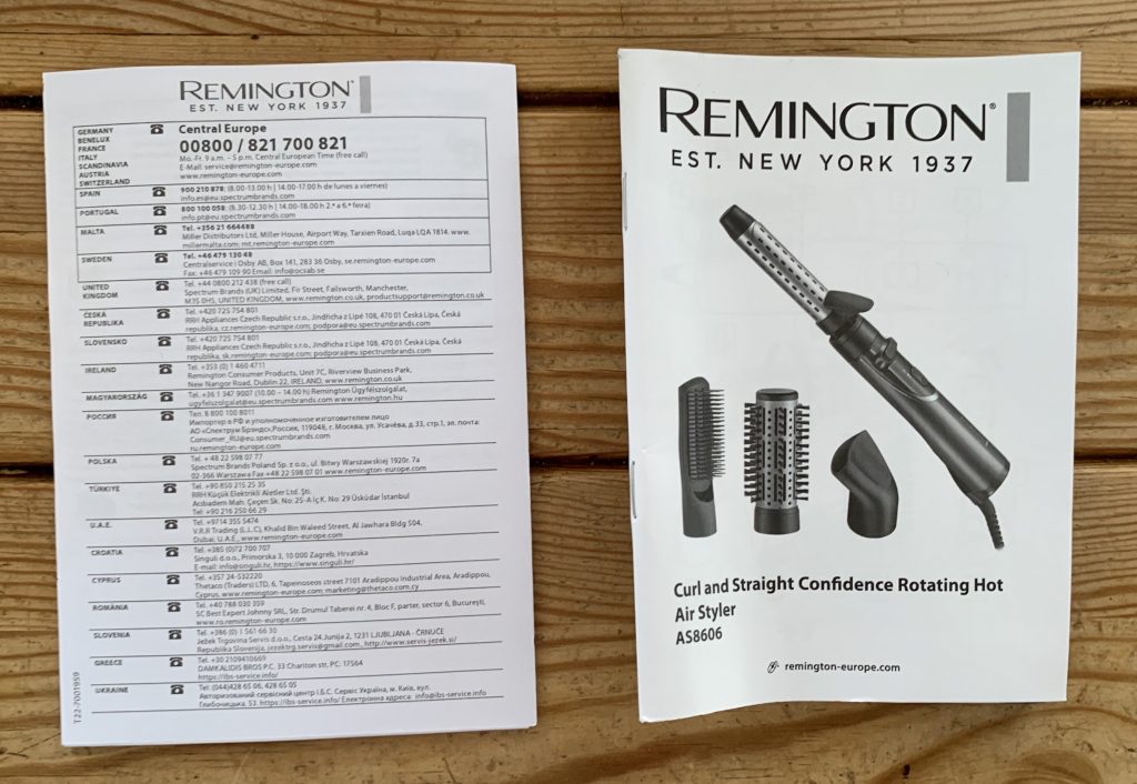 Remington AS8606 Warmluftbürste Bedienungsanleitung und Garantieschein