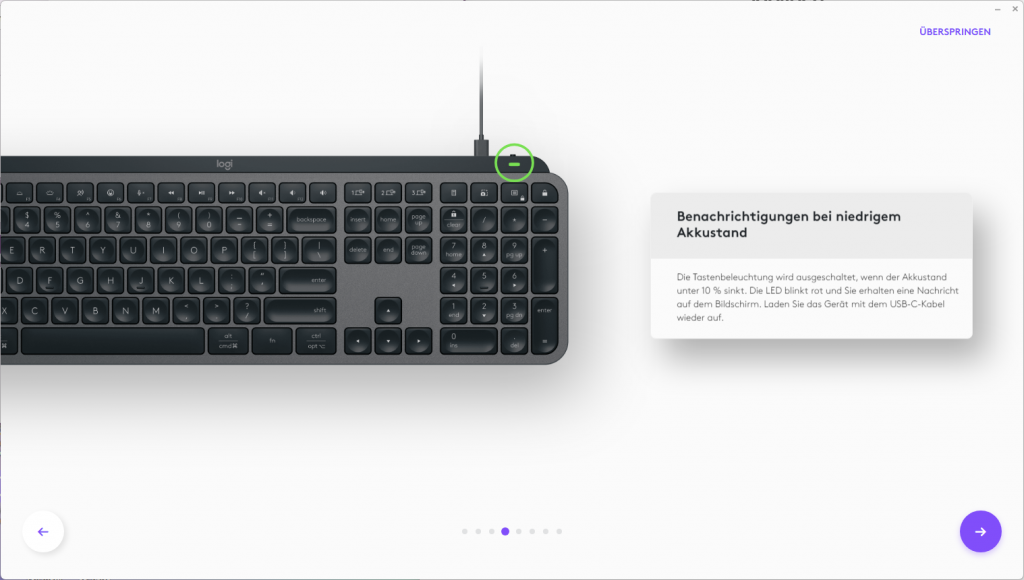 Software der Logitech MX Keys S Tastatur