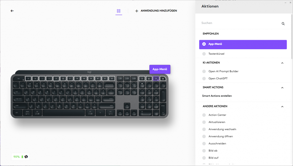 Software der Logitech MX Keys S Tastatur, Tasteneinstellungen