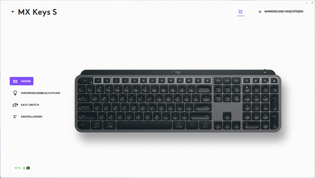 Software der Logitech MX Keys S Tastatur, Übersicht