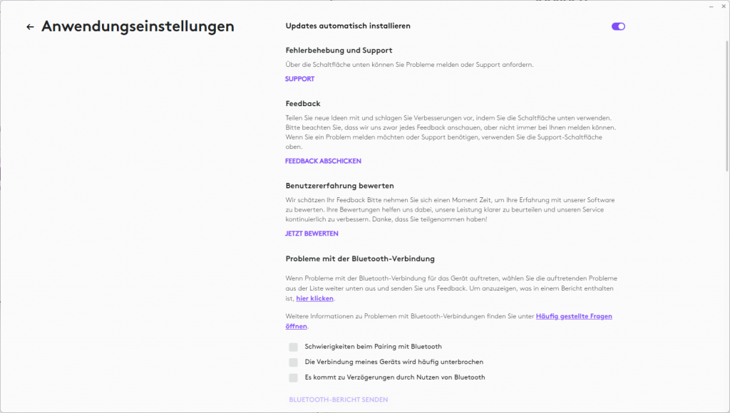 Software der Logitech Signature SLIM K950 Tastatur, Einstellungen