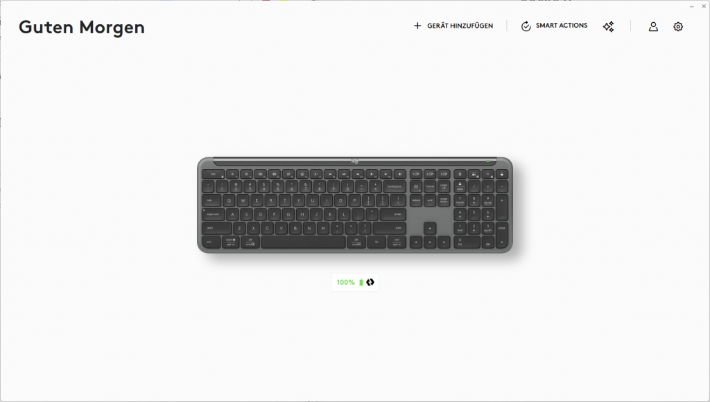 Software der Logitech Signature SLIM K950 Tastatur, Hauptseite