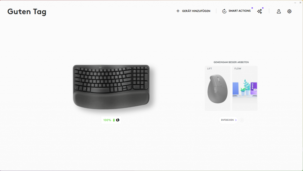 Software der Logitech Wave Keys Tastatur, Hauptseite