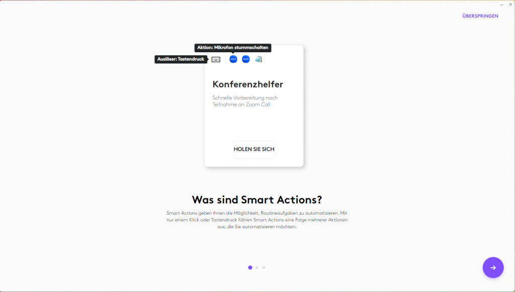 Software der Logitech Wave Keys Tastatur, Smart Actions