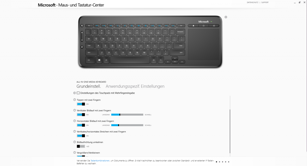 Software der Microsoft All-in-One Media Tastatur