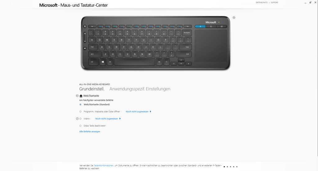 Software der Microsoft All-in-One Media Tastatur, Tasteneinstellungen