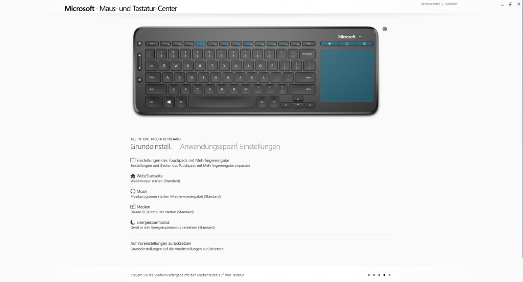 Software der Microsoft All-in-One Media Tastatur, Touch-Einstellungen