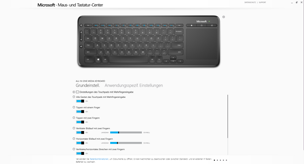 Software der Microsoft All-in-One Media Tastatur, weitere Einstellungen