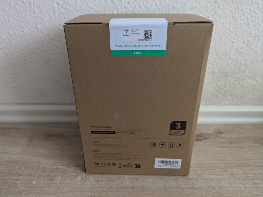 Verpackung des Homvana H101 Luftbefeuchters von hinten
