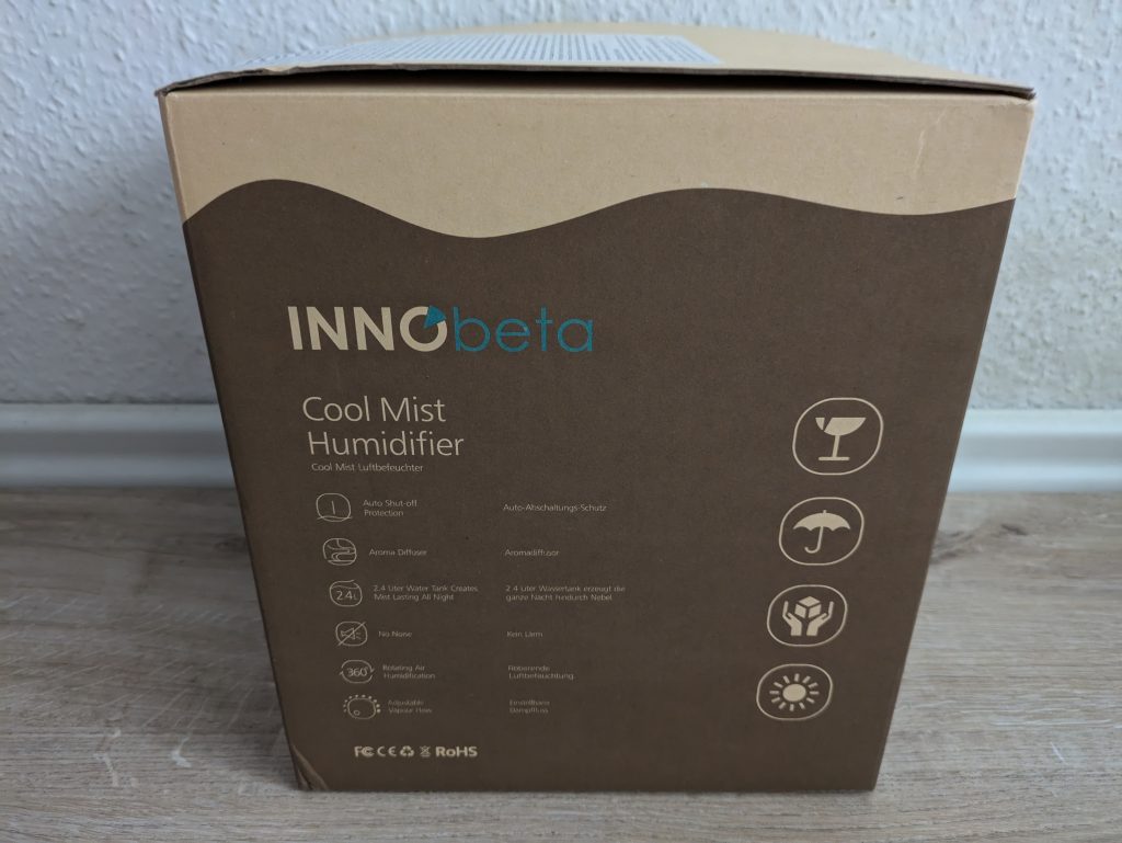 Verpackung des InnoBeta Waterdrop 2.0 Luftbefeuchters von hinten