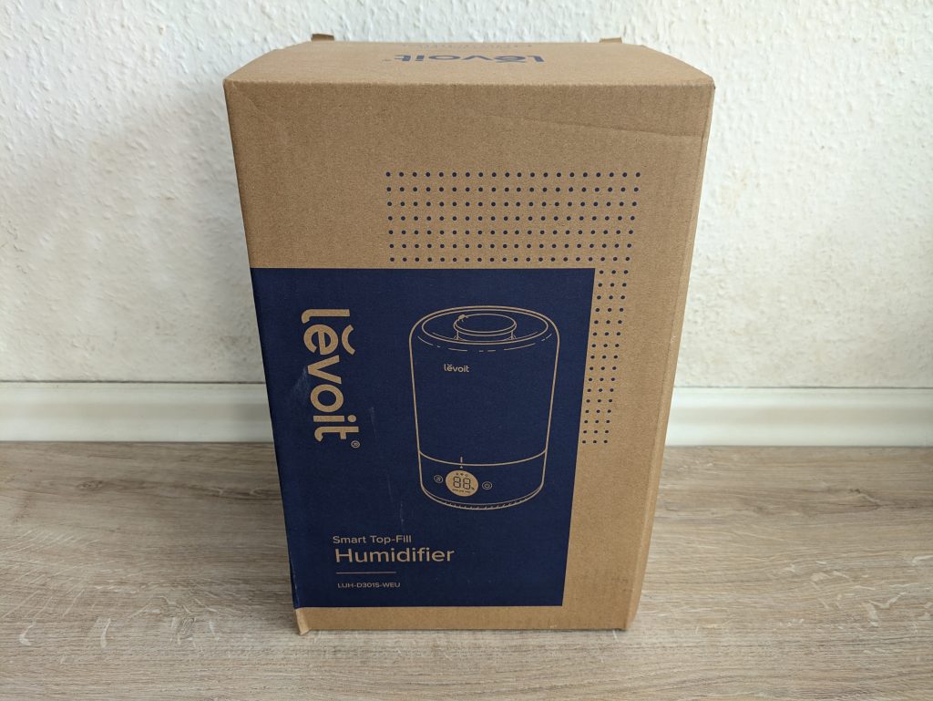 Verpackung des Levoit Dual 200S Luftbefeuchters von vorne