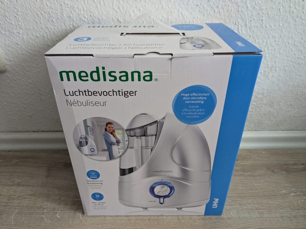 Verpackung des Medisana 60065 Luftbefeuchters von hinten