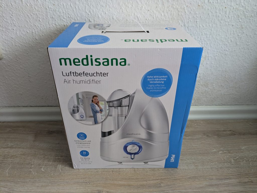 Verpackung des Medisana 60065 Luftbefeuchters von vorne