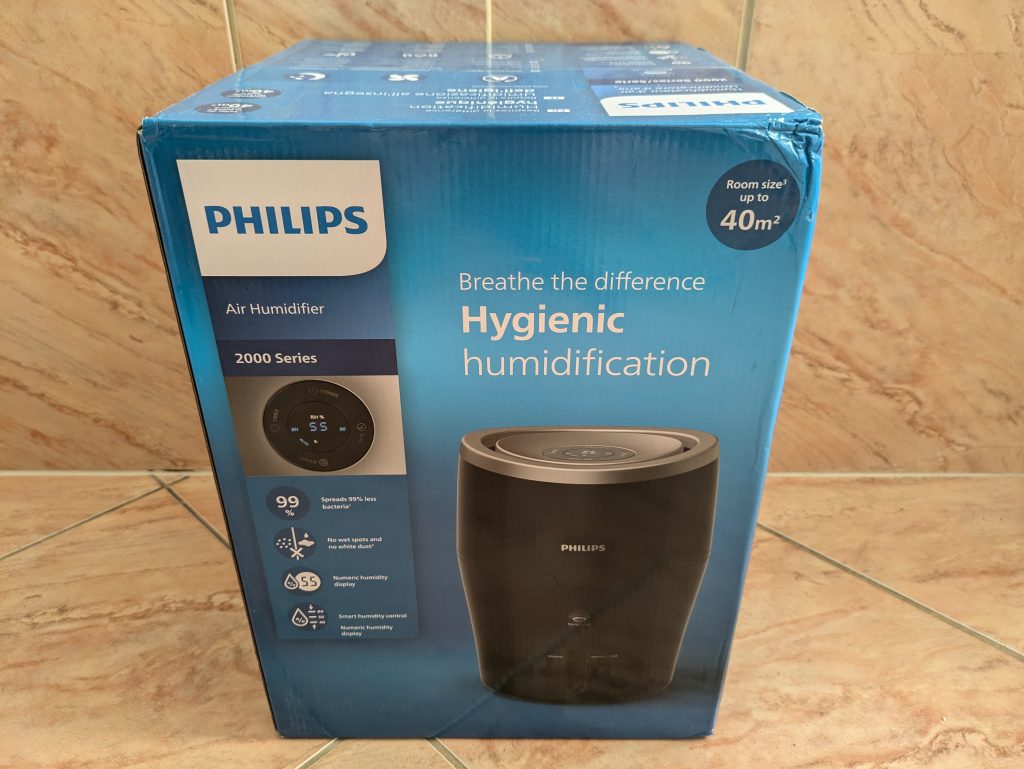 Verpackung des Philips 2000 Series 481410 Luftbefeuchters von hinten