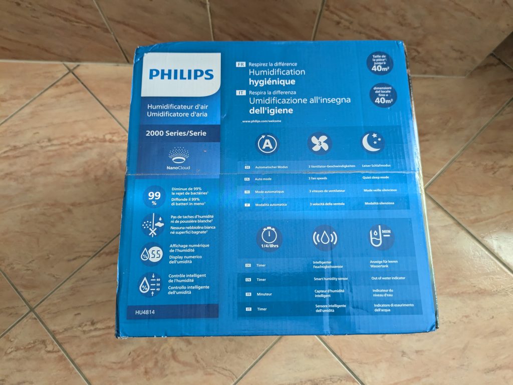 Verpackung des Philips 2000 Series 481410 Luftbefeuchters von oben