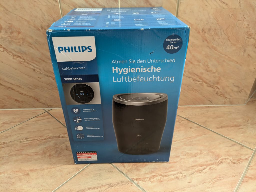 Verpackung des Philips 2000 Series 481410 Luftbefeuchters von vorne