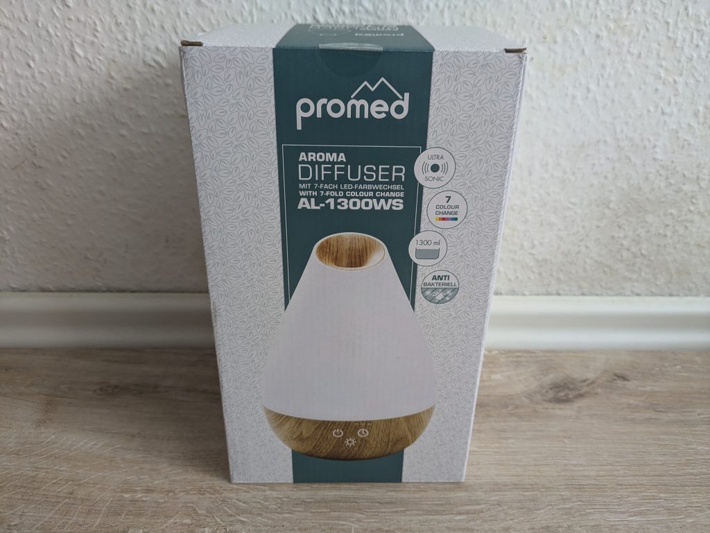 Verpackung des Promed AL-1300 WS Luftbefeuchters von hinten
