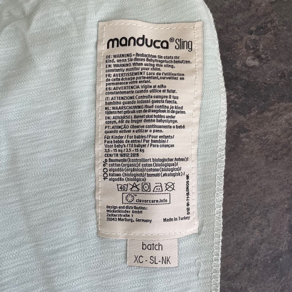 manduca Sling Tragetuch Etikett