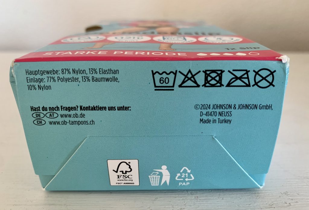 o.b. Periodenslip in der Verpackung von unten
