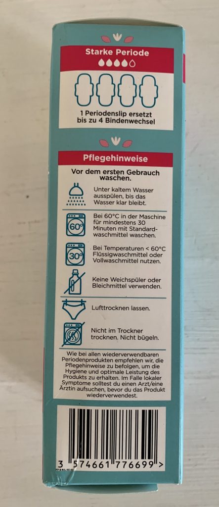 o.b. Periodenslip in der Verpackung von der linken Seite