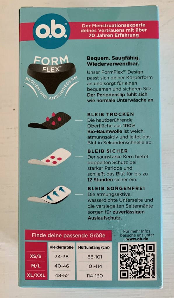 o.b. Periodenslip in der Verpackung von hinten