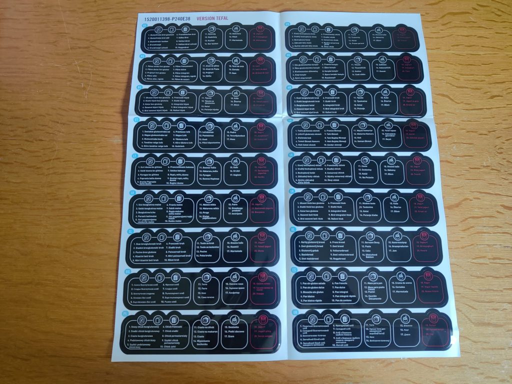 Tefal Pain & Délices PF240E Brotbackautomat Stickerheft