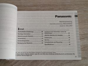 Anleitung des Panasonic ES-LV67A803 Rasierers geöffnet