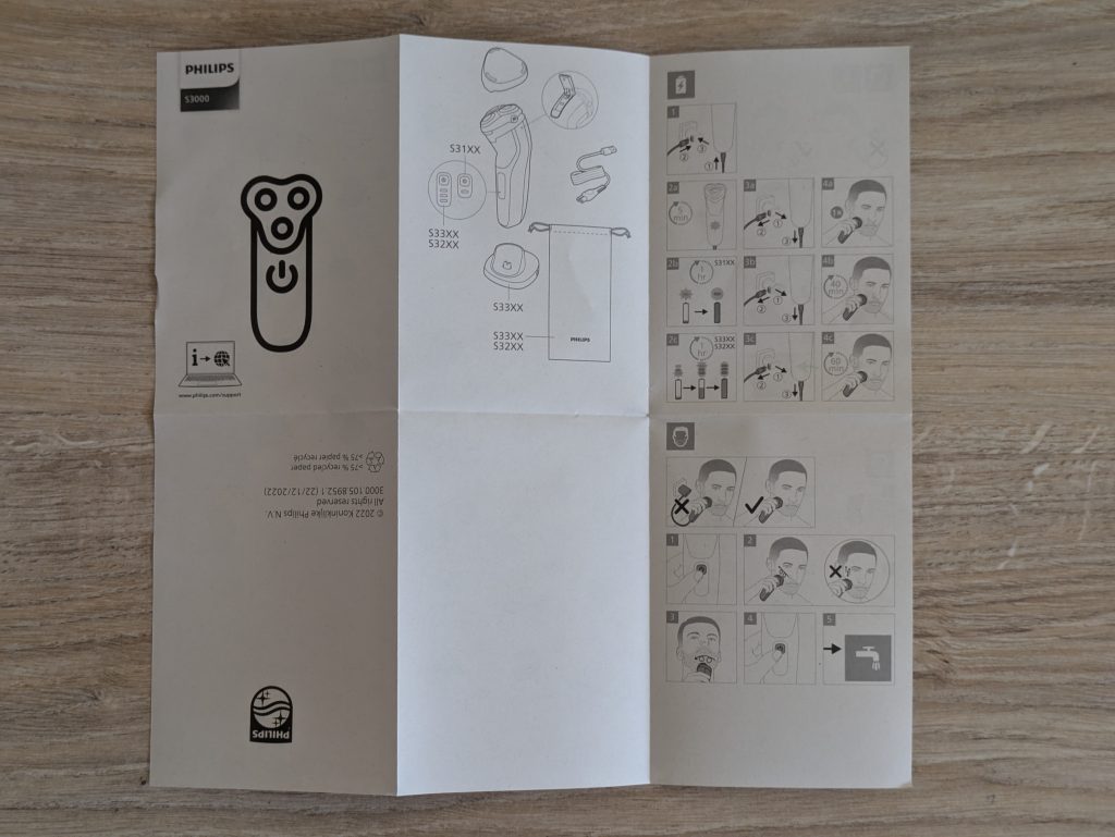 Anleitung des Philips Shaver Series 3000 Modell S314500 Rasierers geöffnet