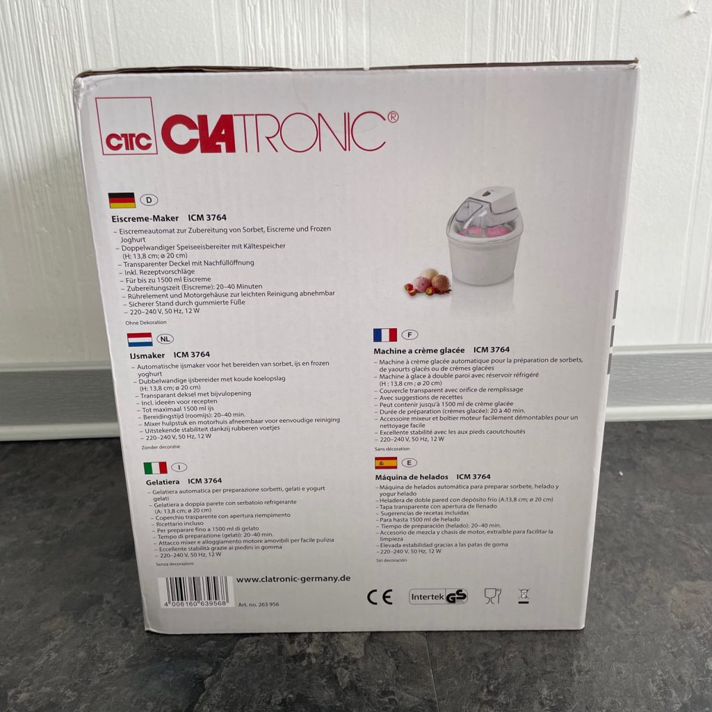 Clatronic ICM 3764 Eismaschine Karton Rückseite