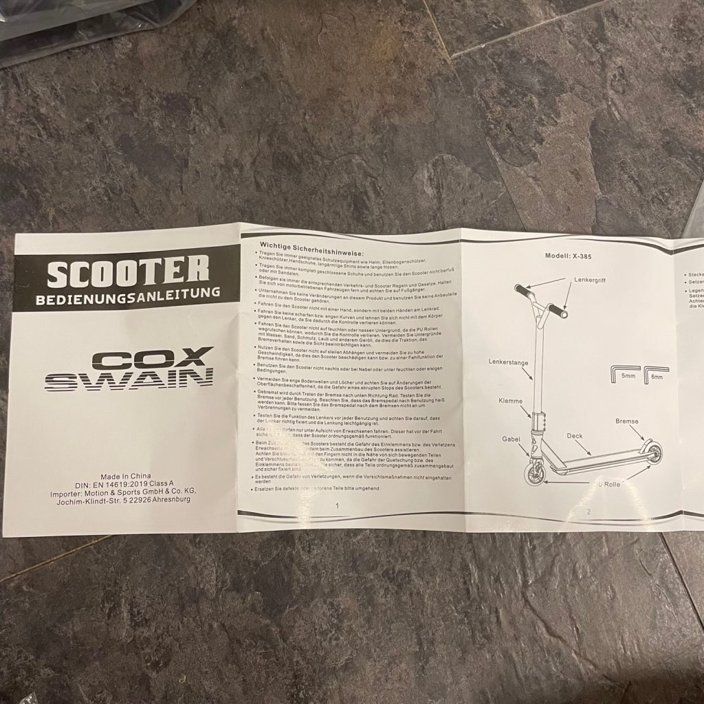 Cox Swain Stunt Scooter X-385 Bedienungsanleitung
