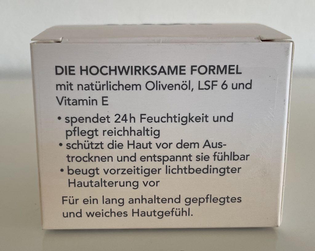 Florena 24 h Feuchtigkeit Gesichtscreme in der Verpackung von hinten
