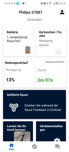 GroomTribe-App des Philips Series 7000 Rasierers Hauptmenü