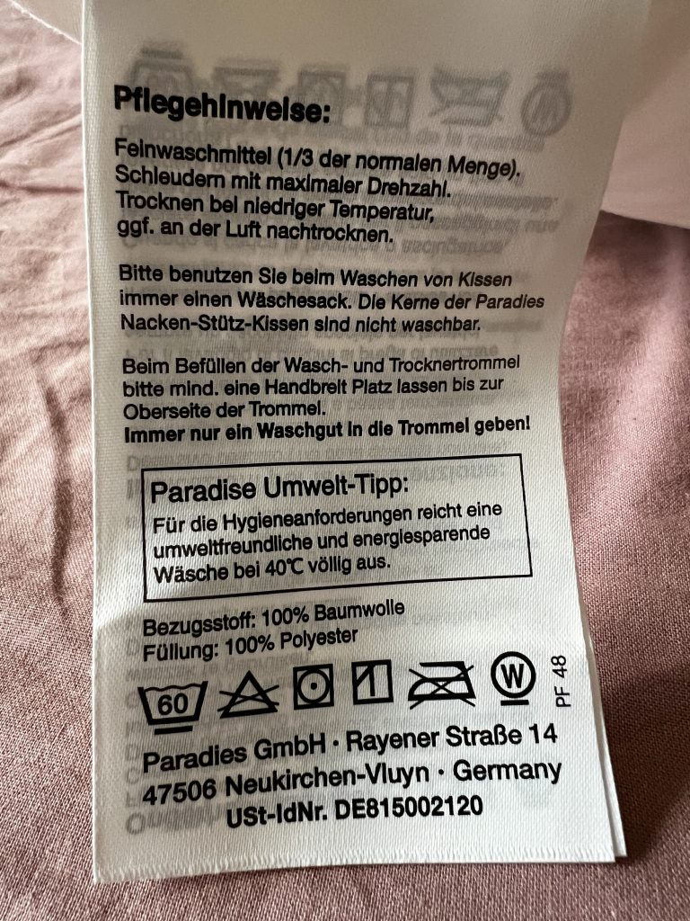 Paradies Softy Top Bio Medium Kopfkissen Pflegehinweise